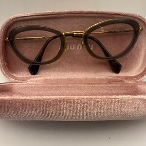 Miu Miu Glasses With Pink Velvet Case Elegant Gold and Brown Women's Glasses